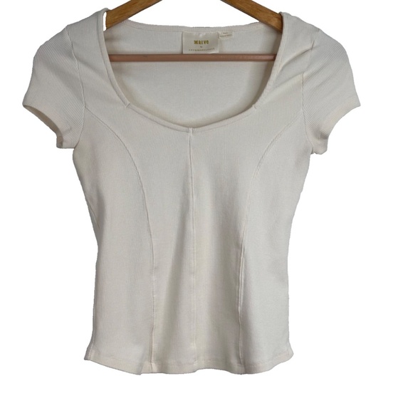Anthropologie Maeve Square Neck Babydoll T Shirt S White Ribbed Stretch Y2K Boho - Picture 8 of 8